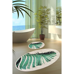 miqna Monstera Leaf Bath Mat Set 2 Pieces, Non-Slip Bath Mat, Washable Bathroom Rug, Beige, Modern Bath Rug (Floret, 60 x 100 cm - 50 x 60 cm)