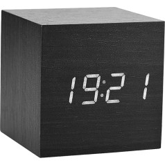 Wooden Alarm Clock, Small Modern LED Cube Digital Clock with Time, Temperature in C/F, Thermometer, Alarm Clock, Voice Control, for Bedroom, Living Room, Office (Black)