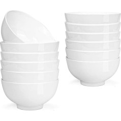 Lawei Pack of 12 Porcelain Bowls, 300 ml, Ceramic Dessert Bowls, Cereal Bowls, Salad Bowls, Round Dessert Bowls, Porcelain Dip Bowls for Ice Cream, Dessert, Dessert, Milk, White