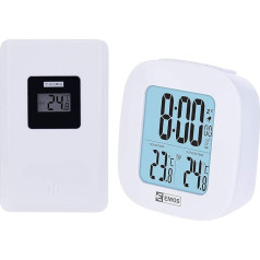 EMOS Digital Thermometer with Outdoor Sensor, Indoor and Outdoor Thermometer with Radio-Controlled Clock, Alarm Clock with Snooze and Calendar