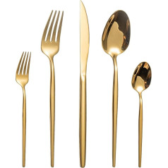 LAZAHOME Cutlery Set, 30-Piece Cutlery Set for 6 People with Knife, Fork Spoon, Stainless Steel Cutlery for Family/Party/Hotel/Restaurant, Gold Tableware, Mirror Polished & Dishwasher Safe