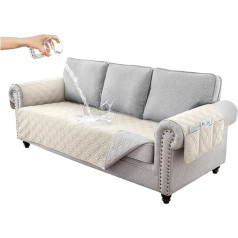 Hggzeg Sofa Cover 3 Seater Waterproof and Non-Slip Sofa Protector Slipcover with Side Pocket, Washable Sofa Protector for Kids/Pets (Beige)