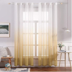 Miulee Set of 2 Transparent Curtains, Colour Gradient, Voile Sheer Curtains with Eyelets, Decorative Window Curtain for Bedroom and Living Room, 225 cm x 140 cm (H x W), White & Orange