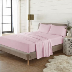 EXQUIZIT HOME 100% Brushed Cotton Flannelette Duvet Cover Set Includes Fitted Sheet, Flat Sheet and 1 Matching Pillowcase Flat Sheet Set Pink