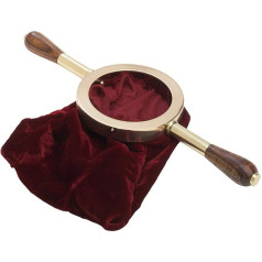 High-quality bell bag made of velvet, colour in burgundy, with sturdy wooden handle and elegant elements made of brass [diameter 13 cm] best church quality for collections and fundraising collections