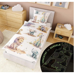 Carpe Sonno Children's Bed Linen 135 x 200 cm Animals + 10 Games - Luminous Children's Bed Linen Glow in the Dark - Animal Bed Linen 135 x 200 cm Cotton - Animal Motif Bed Linen Glow in the Dark