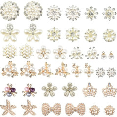 WANDIC Rhinestone Pearl Embellishments 40 Pcs Rhinestone Flower Buttons Faux Pearl Embellishments for Jewelry Making Wedding Party Decoration