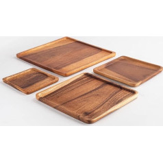 Luxury Acacia Wood Square Nesting Plates/Trays/Charger (Set of 4): Wooden Serving Platters and Desserts