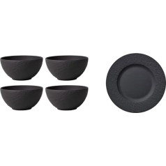 Villeroy & Boch - Manufacture Rock Bowl, 430 ml, 14 cm, Black, 4-Piece Manufacture Rock Breakfast Plate, 22 cm, Black