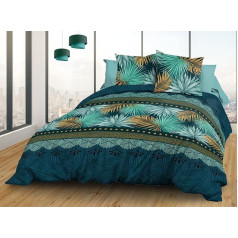 Le linge de Jules 3 Piece Bedding Set Cotton Blue Green Saffron Parasio 220 x 240 cm
