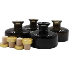 Frandy House Black Glass Diffuser Bottles Diffuser Glasses with Gold Cork Caps Set of 4 - 7 cm High, 150 ml 5.5 oz Fragrance Accessories for DIY Reed Diffuser Sets