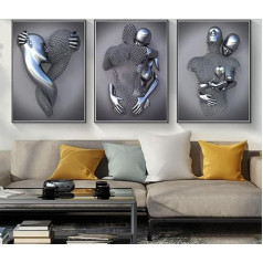3D Romantic Lover Sculpture Poster Metal Figure Statue Art Love Heart Kiss Pictures Wall Art, Black African Woman Wall Painting, Without Frame (Poster 04, 3 Pieces - 60 x 90 cm)