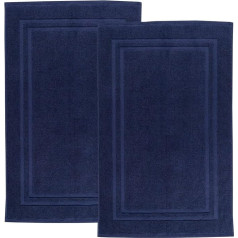 Cotton Bath Mats Hotel Style Cotton Tape 800gsm Terry Shower Mat Soft and Absorbent Floor Towel Twin Set (Navy)