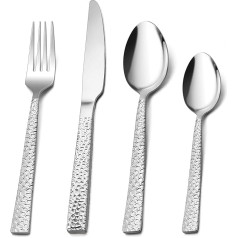 Herogo Cutlery Set 16 Pieces Stainless Steel Cutlery Set for 4 People Hammered Crockery Silver Set with Knife Fork Spoon Silver Cutlery for Home/Kitchen/Party, Highly Polished, Dishwasher Safe