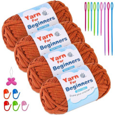 200 g Brown Easy Yarn, Crochet Yarn for Beginners with Highly Visible Stitches, Chunky Cotton/Nylon Mixed Yarn, Thick Crochet Yarn for Crocheting, Knitting Making