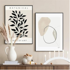 Herfair Posters for Living Room Pictures, Set of 2, Abstract Geometric Plants Wall Pictures, Art Poster, Boho Aesthetic Canvas Pictures, Wall Decoration Without Frame (A, 50 x 70 cm)
