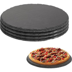 CYEER Pack of 4 Slate Plates, Round, 25 cm, Round Blackboard, Slate Plate, Natural Stone Plate for Candles and Table Decorations, for Crafts, Black