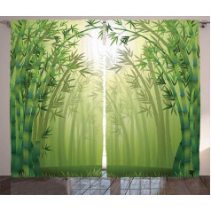 ABAKUHAUS Green Rustic Curtain, Bamboo Trees in the Forest, Bedroom Ruffle Tape Curtain with Loops and Hooks, 280 x 175 cm, Avocado Green