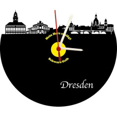 bigcopy e.K. Wall Clock Dresden Skyline Black / Yellow High-Quality Acrylic Glass Clock with Silent Quartz Movement 3 mm Thickness