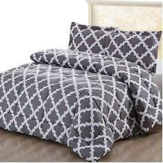 ComfyWell Single Duvet Cover, Printed Bedspread, Blankets and Sets, 1 Pillow Case, Warm and Anti Allergenic, All Seasons, Throw for Bed (Single (135 x 200 cm), Grey)
