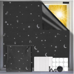 Window Blackout, 100% Window Darkening, Roof Window Blackout No Drilling, Sun Protection Blackout Roller Blind, Blackout Fabric with Velcro Strap for Family Travel Roller Blind, Black (300 x 145 -