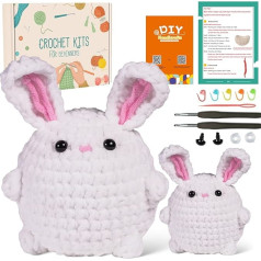 Shujin Complete Crochet Set for Beginners Animals, 2 Pieces Funny Rabbit Crochet Animals Set, Knitting Set with Crochet Hooks Yarn, Step-by-step Instruction Video, Crochet Starter Kit for DIY