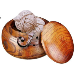 Joyeee Wooden Yarn Bowl with Cover, Handmade Wood Weaving, Bow with Carved Holes, Premium Knitting Storage Accessories & Accessories, Handmade Round Yarn Ball Bowl