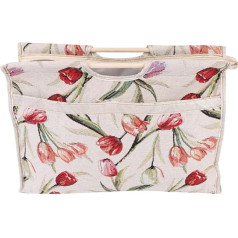 Knitting Shopping Bag, 1 x Exquisite Practical Wooden Handle Fabric Storage Bag for Knitting Needles Sewing Tools (Rose Jacquard)