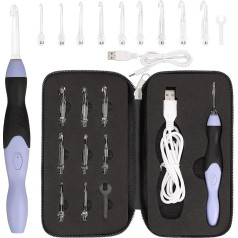 Curtzy 13-Piece LED Illuminated Crochet Hook Set - Ergonomic Crochet Hook with Interchangeable Crochet Hooks in 9 Sizes with LED Light - Crochet Set for Beginners