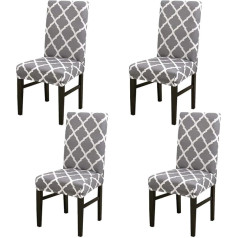 Aisaving Stretch Chair Covers Removable Washable Short Dining Chair Protector Seat Cover for Dining Room Ceremony Banquet Wedding Party 4 Pieces Grey Grid