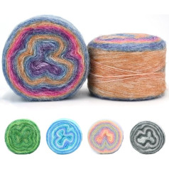 Fadcaer 2 x 100 g Rainbow Knitting Yarn Colourful Knitting Wool Yarn Colour Gradient Bobbel Wool Multicoloured Wool for Hand Knitting DIY Knitting Craft Hat Scarf Socks Gloves (Colour E)