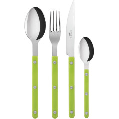 Sabre Paris | 4 Piece Bistro Set in Lime and Gloss Finish Includes Stainless Steel Knife, Fork, Tablespoon and Small Spoon