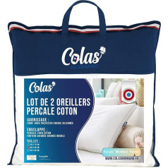 COLAS NORMAND 2 x Percale Cotton Pillows 60 x 60 cm Fine Finish Comfort 100% Cotton Percale Premium Quality Soft French Made White
