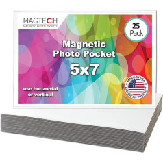 Magtech Magnetic Photo Pocket Picture Frame, White, Holds 5 x 7 Inches Photos, 25 Pack (15725)