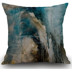 Smooffly Oil Painting Decorative Cushion Cover Abstract Canvas Colour Artwork Grunge Double Sided Pattern Square Turquoise Cushion Cover Sofa Cushion Cover for Living Room