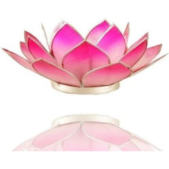 Lotus Light Tea Light Holder Made of Capiz Shells in Various Colours Diameter 13.5 cm Lotus Chakra Feng Shui (Pink Silver)