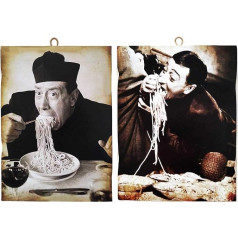 KUSTOM ART Cucuba Set of 2 Vintage Style Pictures on Wooden Print Totò Don Camillo Fernandel for Restaurants Pizzeria Bar Hotel