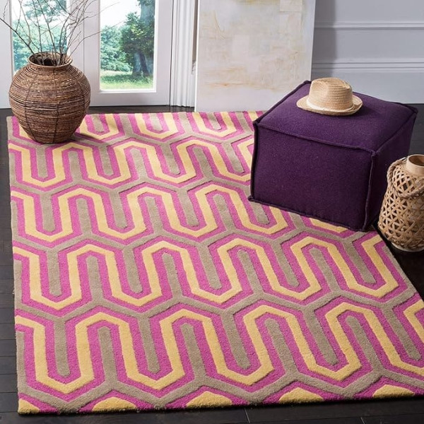 SAFAVIEH Modern Teppich für Wohnzimmer, Esszimmer, Schlafzimmer - Cambridge Collection, Kurzer Flor, Fuchsia und Grau, 122 X 183 cm