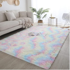 lekeplus Rugs Living Room Large Area Rugs Bedroom Non Slip Shaggy Soft Living Room Bedroom Play Area Kids Room Luxury Decorative Rainbow 120x160cm