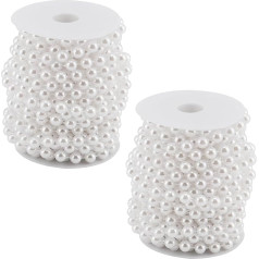ZEONHEI Pack of 2 10 m x 8 mm Pearl Ribbon Bead Chains, Fishing Line Bead Garland, Pearl Cord, Decorative Chain for DIY, Garland, Christmas, Christmas Chain, Decoration, White