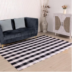 RAJRANG Cotton Buffalo Plaid Door Mat Hand Woven Washable Interior Casting Outdoor for Door Streets - Black and White 170 x 228 cm