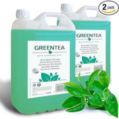 GPQ - Gel/Shampoo 2-in-1 Green Tea | 2 Canisters x 5 L | Hotel Amenities | 90% Natural Origin | With Conditioner, Paraben-Free | Hotel, AirBnB, Country House, Cruise, Gym | Made in UE