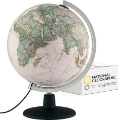 Q atmosphere® National Geographic NATGEO Executive Antique Globe - 30 cm Globe with Political-Physical Cartography in German, Illuminated and with Rotating Plastic Base