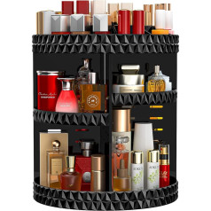 Make Up Organiser 360° Rotatable Acrylic Cosmetic Organiser, Skincare Beauty Organiser with 6 Layers Adjustable Tray, Perfume Storage for Dresser, Dressing Table, Bathroom, Black