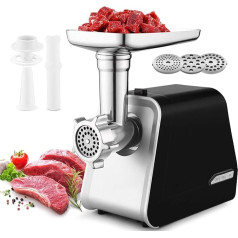 COOCHEER 2000 W Electric Meat Grinder, 3-in-1 Stainless Steel Meat Machine with 3 Perforated Discs, Sausage Filler & Kibbe Attachment, Sausage Machine, Food Processor for Home Kitchen