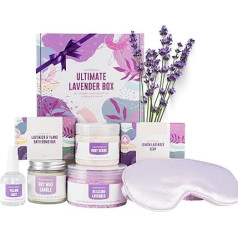 Pamper Belle Pampering Gift Set for Women, Lavender Relaxation Care Package - 7 Piece Bath Set with Bath Salts, Soap and Body Scrub. Great Mother's Day Spa Gift Basket for New Mums