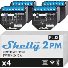 Shelly Plus 2PM | WiFi & Bluetooth 2 Channels Smart Relay Switch | Shutter Switch with Power Consumption Measurement | Home Automation | Google Home Alexa Accessories | iOS Android App (Pack of 4)