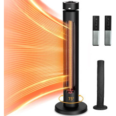 Infrared Heater, 1500 W, 8 Heat Settings, Electric Heater with Remote Control, IP65 Waterproof, 8H Timer, 75° Oscillation, for Garden, Patio, Balcony, House, Black