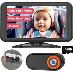 Luckview Baby Car Camera Full Color Night Vision 5.2 Inch Car Camera for Baby with Video Recording TF Card 3X Zoom 1080P Car Baby Camera 360° Rotatable Back Seat 3