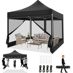 TOOLUCK Folding Gazebo 3 x 3 m with 4 Side Walls Mosquito Net Gazebo Foldable Waterproof Stable Garden Gazebo Party Tent for Outdoor Garden Black
